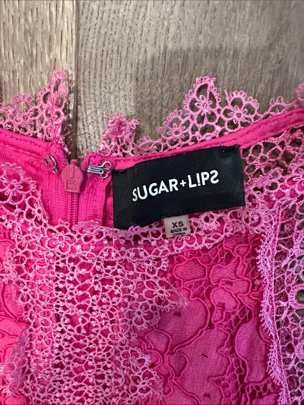 Sugarlips Hot Pink Lace Halter One-Piece Romper